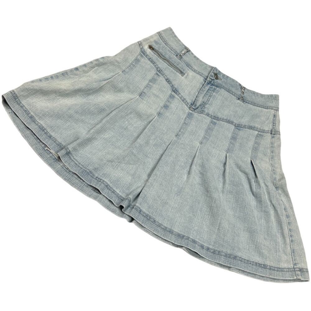 Zoey Beth Skirt Light Wash Denim Zip Fly Y2K Pleated Mini Jean‎ Skirt Women's S